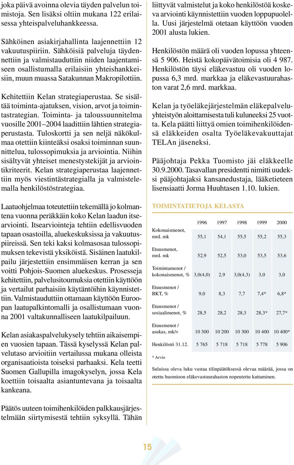 Se sisältää toiminta-ajatuksen, vision, arvot ja toimintastrategian. Toiminta- ja taloussuunnitelma vuosille 2001 2004 laadittiin lähtien strategiaperustasta.