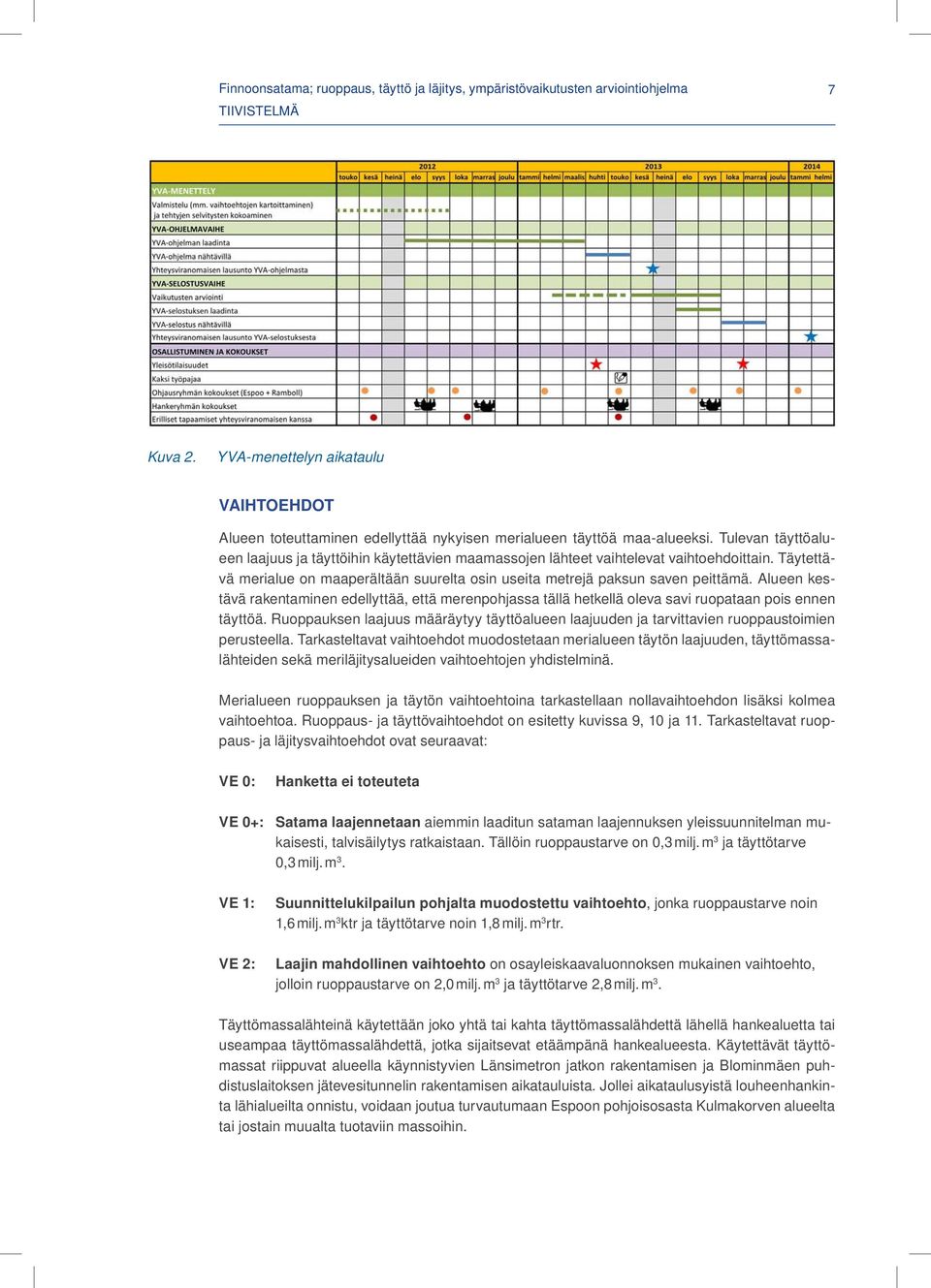 Tulevan täyttöalueen laajuus ja täyttöihin käytettävien maamassojen lähteet vaihtelevat vaihtoehdoittain. Täytettävä merialue on maaperältään suurelta osin useita metrejä paksun saven peittämä.