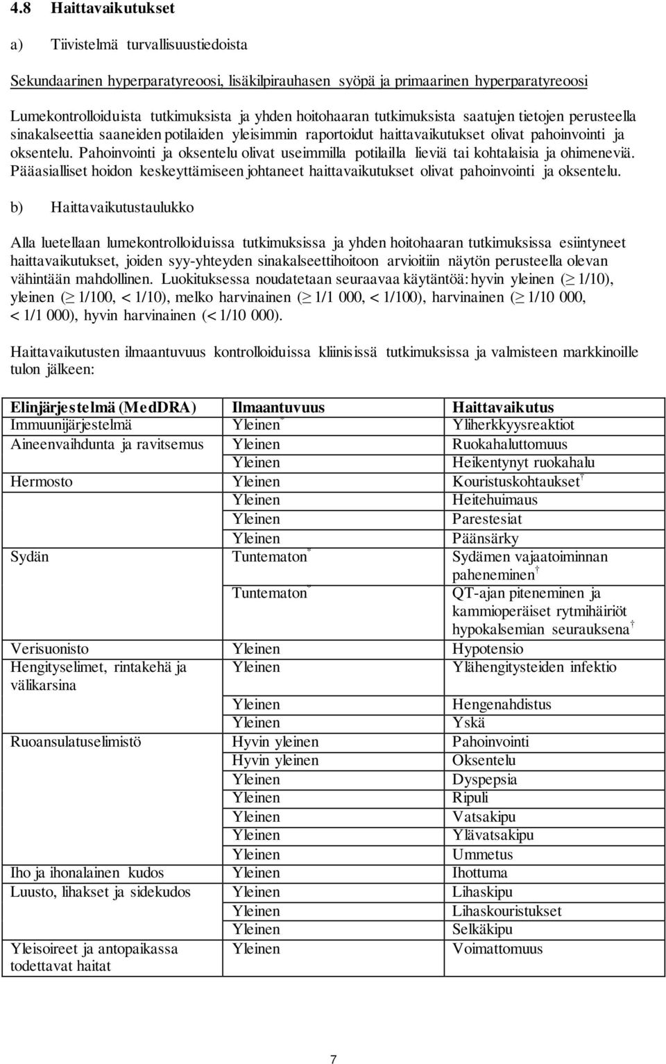 Pahoinvointi ja oksentelu olivat useimmilla potilailla lieviä tai kohtalaisia ja ohimeneviä. Pääasialliset hoidon keskeyttämiseen johtaneet haittavaikutukset olivat pahoinvointi ja oksentelu.