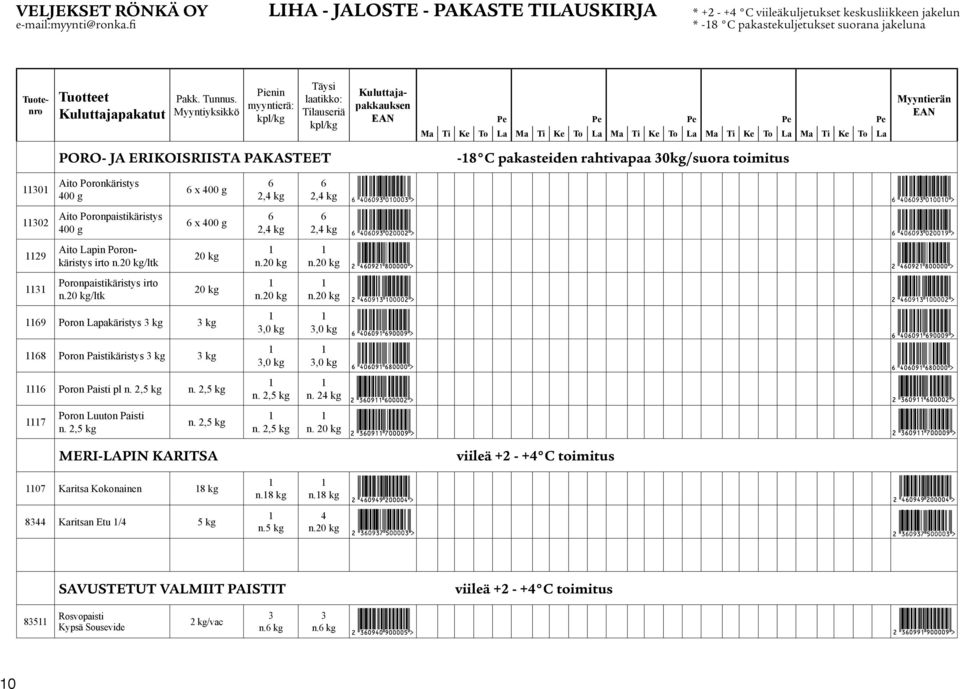 Lapakäristys kg kg Poron Paistikäristys kg kg Poron Paisti pl n. 2,5 kg n. 2,5 kg 7 Poron Luuton Paisti n. 2,5 kg n. 2,5 kg 2, kg 2, kg,0 kg,0 kg n. 2,5 kg n. 2,5 kg 2, kg 2, kg,0 kg,0 kg n. 2 kg n.