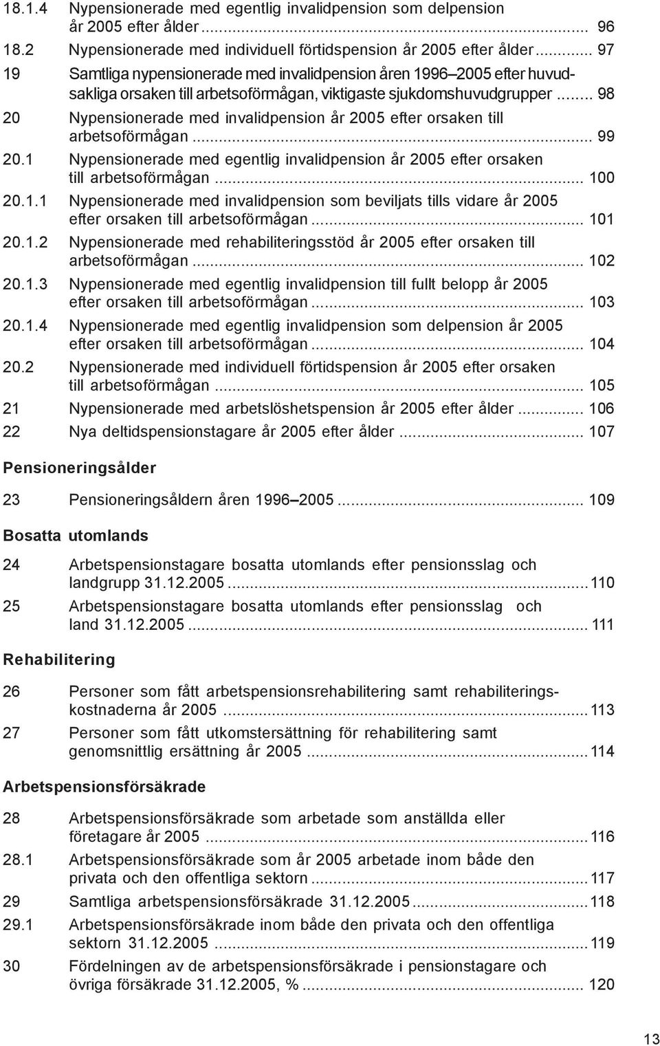 .. 98 20 Nypensionerade med invalidpension år 2005 efter orsaken till arbetsoförmågan... 99 20.1 