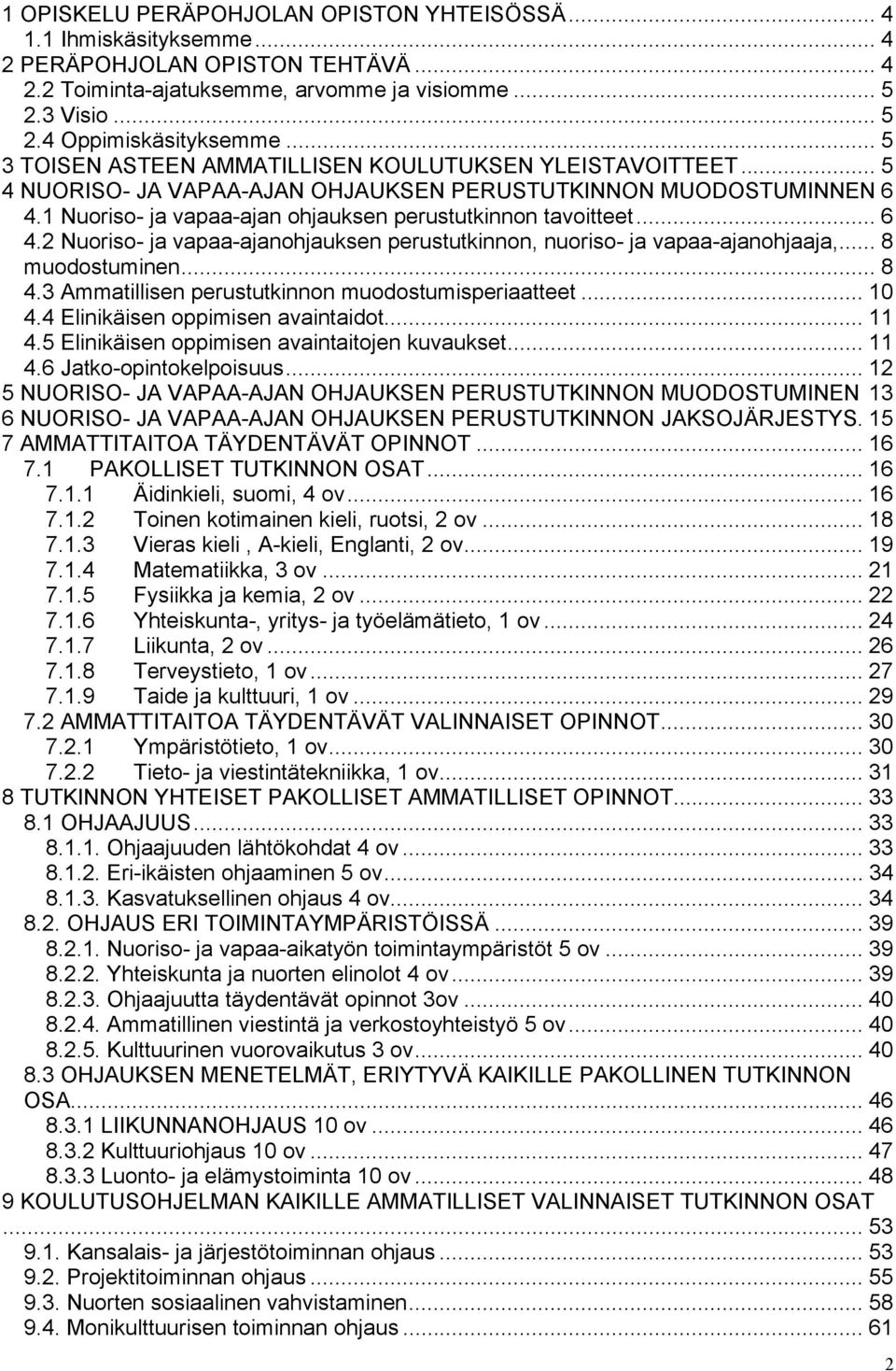 .. 6 4.2 Nuoriso- ja vapaa-ajanohjauksen perustutkinnon, nuoriso- ja vapaa-ajanohjaaja,... 8 muodostuminen... 8 4.3 Ammatillisen perustutkinnon muodostumisperiaatteet... 10 4.