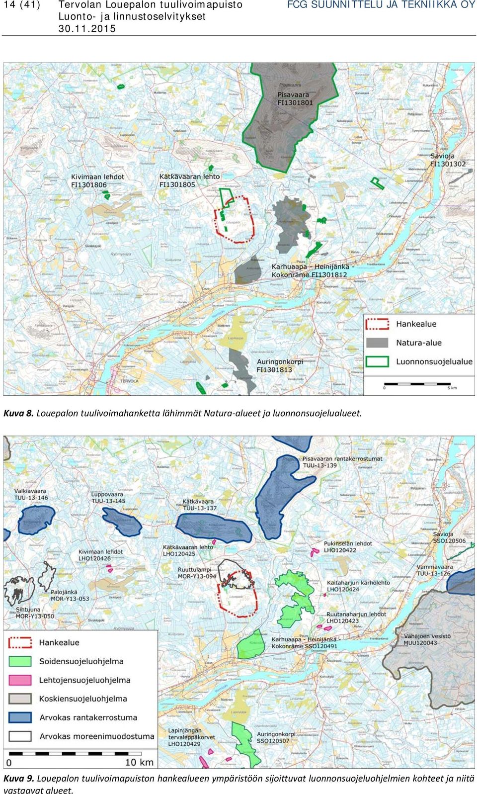Louepalon tuulivoimahanketta lähimmät Natura alueet ja