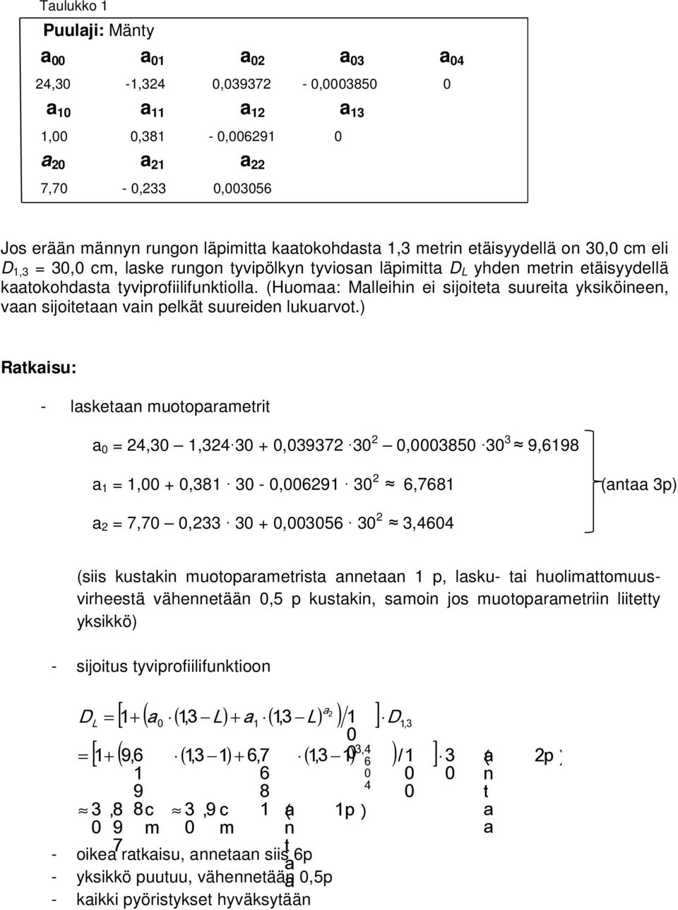 ) Rtkisu: - lsketn muotoprmetrit =,, +,7,85,8 =, +,8 -,,78 (nt p) = 7,7, +,5, (siis kustkin muotoprmetrist nnetn p, lsku- ti huolimttomuusvirheestä vähennetään,5 p kustkin, smoin jos