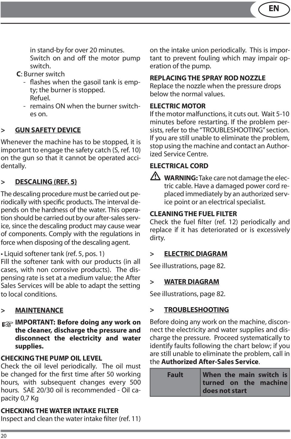 10) on the gun so that it cannot be operated accidentally. > DESCALING (REF. 5) The descaling procedure must be carried out periodically with specific products.