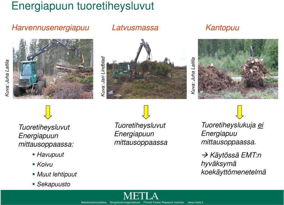 Tuoretiheysluvut Energiapuun mittausoppaassa Tuoretiheyslukuja ei Energiapuu mittausoppaassa.