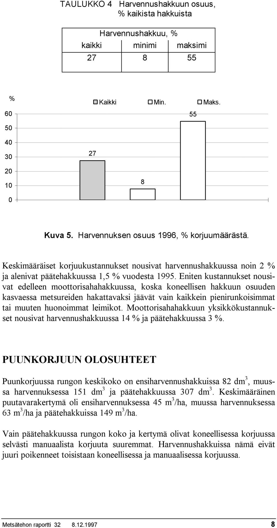 Eniten kustannukset nousivat edelleen moottorisahahakkuussa, koska koneellisen hakkuun osuuden kasvaessa metsureiden hakattavaksi jäävät vain kaikkein pienirunkoisimmat tai muuten huonoimmat leimikot.