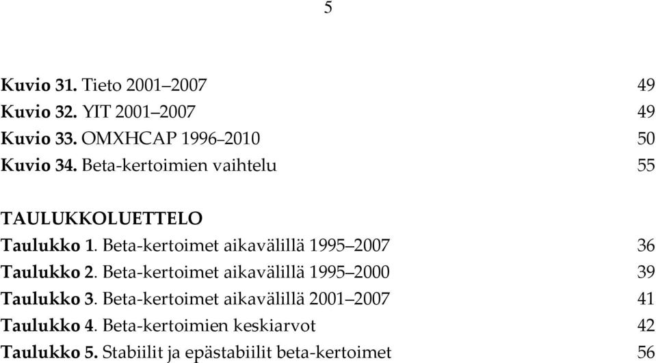 Beta-kertoimet aikavälillä 1995 2007 36 Taulukko 2.