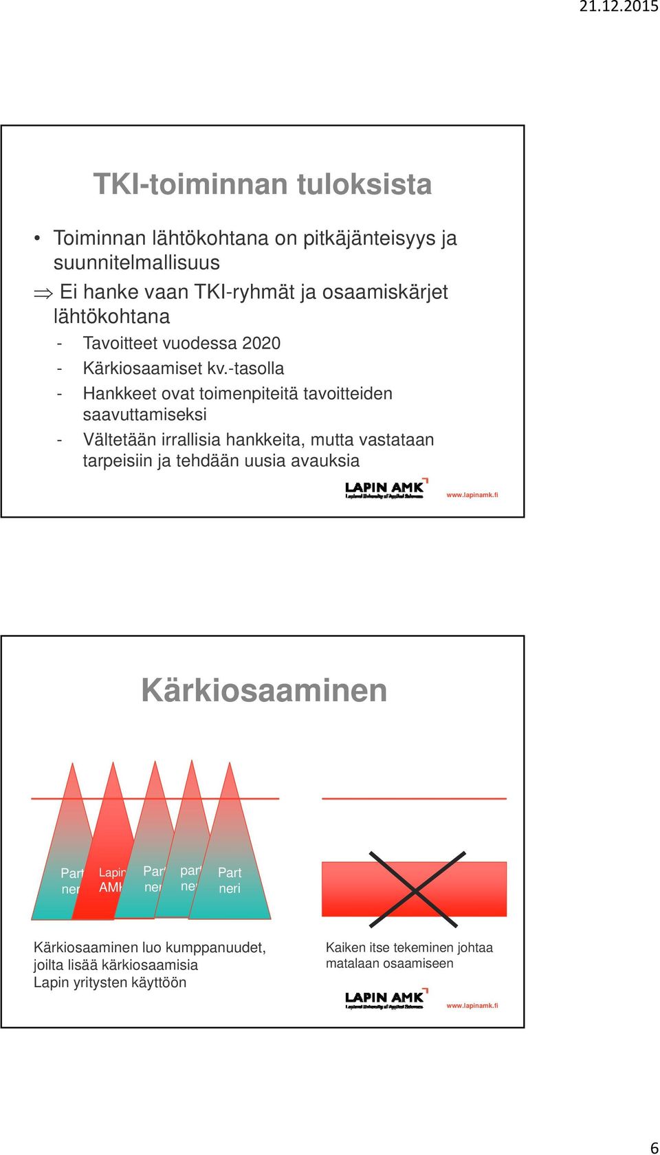 -tasolla - Hankkeet ovat toimenpiteitä tavoitteiden saavuttamiseksi - Vältetään irrallisia hankkeita, mutta vastataan tarpeisiin ja