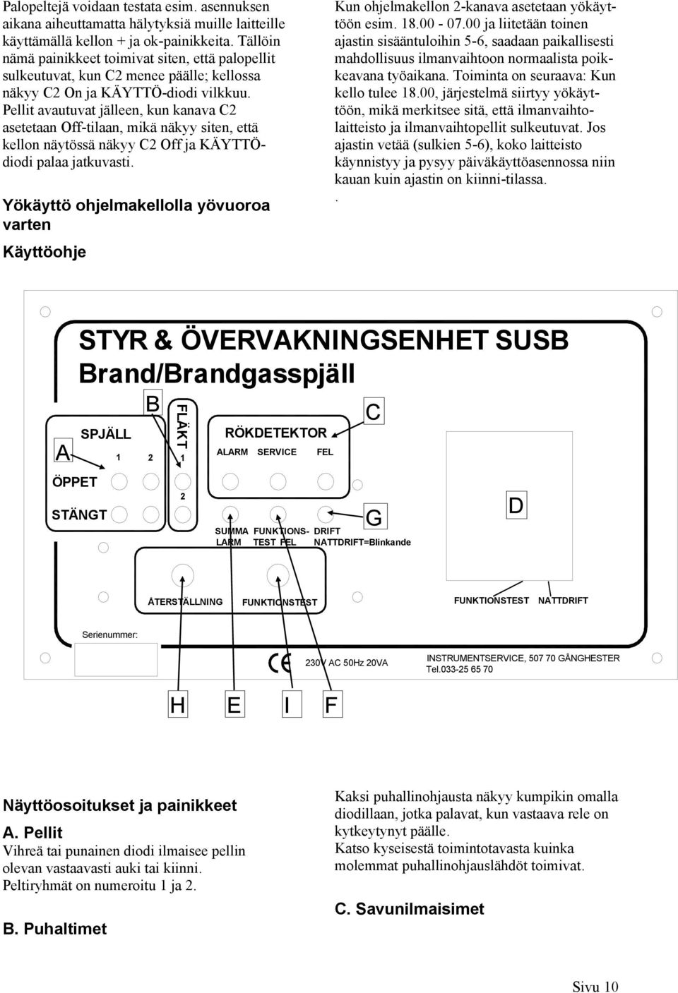 Pellit avautuvat jälleen, kun kanava C2 asetetaan Off-tilaan, mikä näkyy siten, että kellon näytössä näkyy C2 Off ja KÄYTTÖdiodi palaa jatkuvasti.