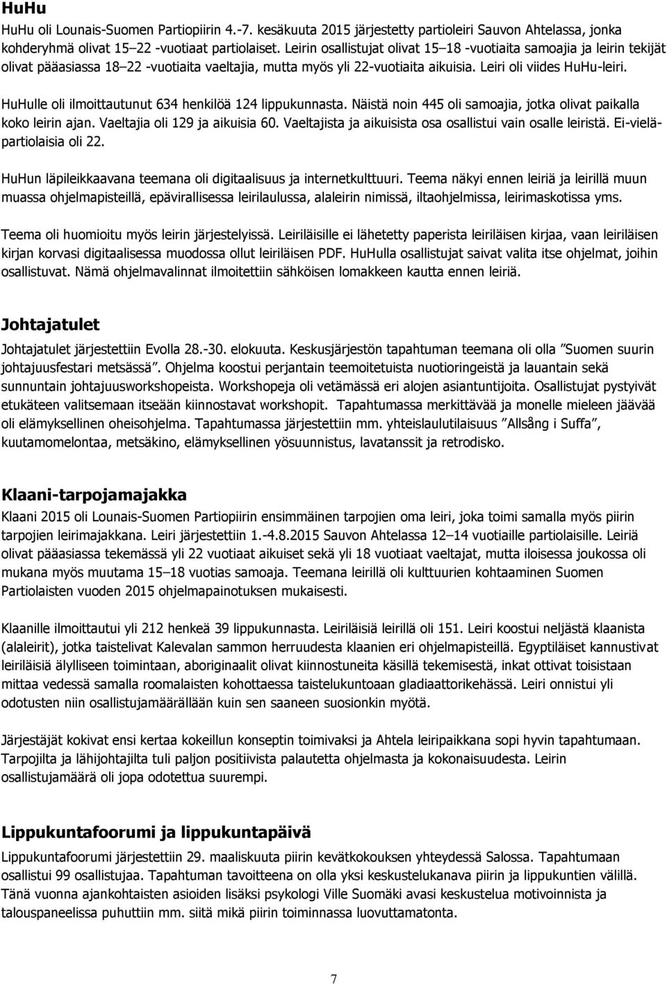 HuHulle oli ilmoittautunut 634 henkilöä 124 lippukunnasta. Näistä noin 445 oli samoajia, jotka olivat paikalla koko leirin ajan. Vaeltajia oli 129 ja aikuisia 60.