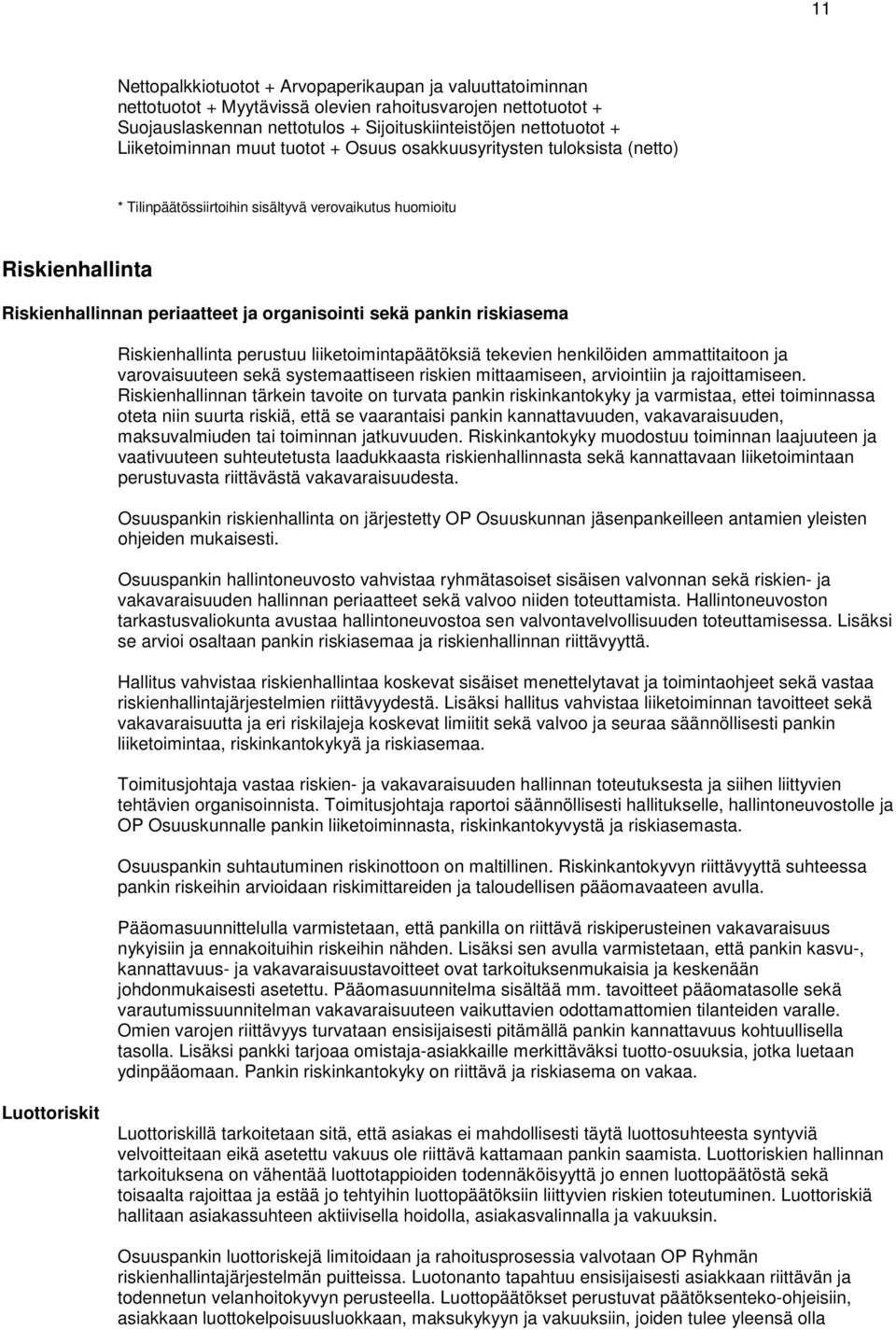 pankin riskiasema Riskienhallinta perustuu liiketoimintapäätöksiä tekevien henkilöiden ammattitaitoon ja varovaisuuteen sekä systemaattiseen riskien mittaamiseen, arviointiin ja rajoittamiseen.