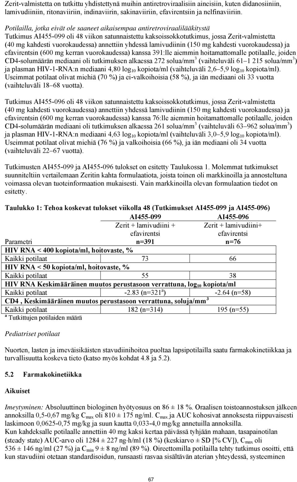 annettiin yhdessä lamivudiinin (150 mg kahdesti vuorokaudessa) ja efavirentsin (600 mg kerran vuorokaudessa) kanssa 391:lle aiemmin hoitamattomalle potilaalle, joiden CD4-solumäärän mediaani oli