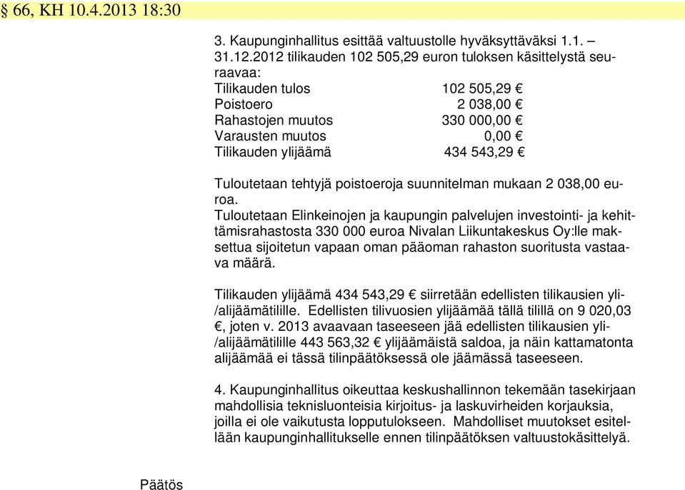 Tuloutetaan tehtyjä poistoeroja suunnitelman mukaan 2 038,00 euroa.