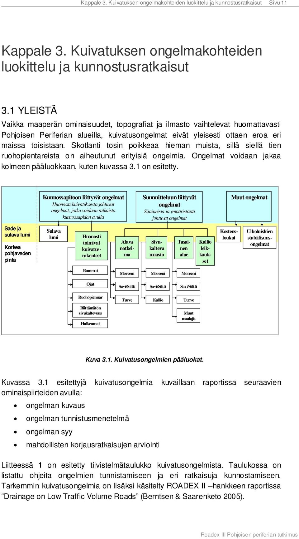 Skotlanti tosin poikkeaa hieman muista, sillä siellä tien ruohopientareista on aiheutunut erityisiä ongelmia. Ongelmat voidaan jakaa kolmeen pääluokkaan, kuten kuvassa 3.1 on esitetty.