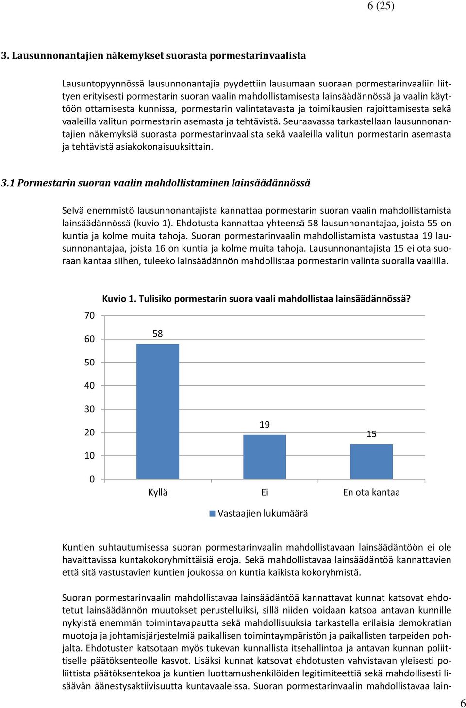 mahdollistamisesta lainsäädännössä ja vaalin käyttöön ottamisesta kunnissa, pormestarin valintatavasta ja toimikausien rajoittamisesta sekä vaaleilla valitun pormestarin asemasta ja tehtävistä.