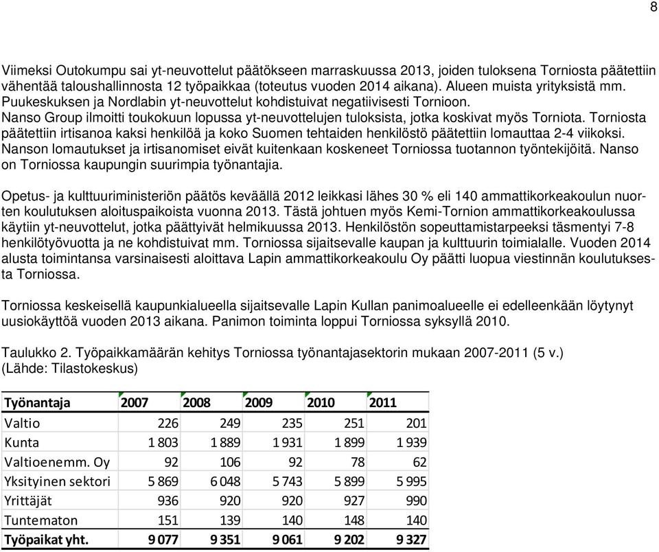 Nanso Group ilmoitti toukokuun lopussa yt-neuvottelujen tuloksista, jotka koskivat myös Torniota.