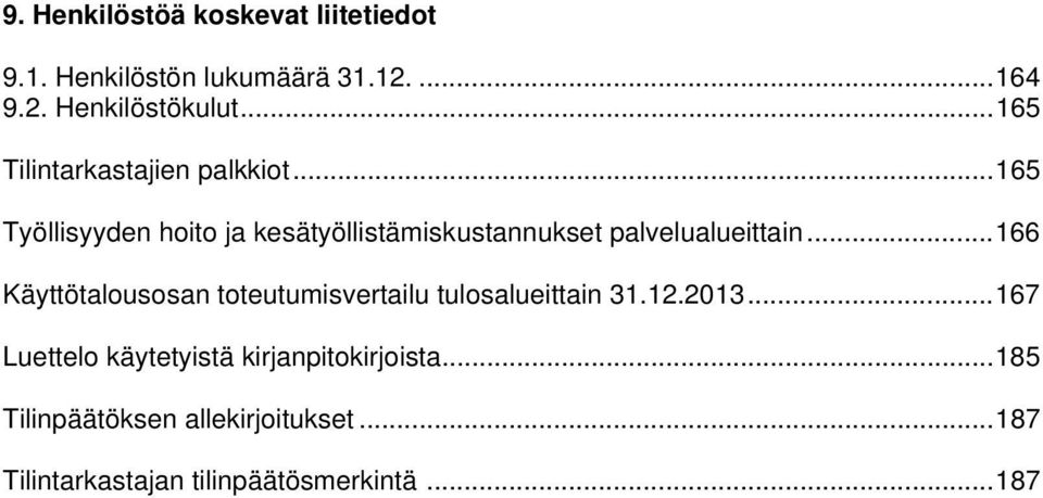 .. 165 Työllisyyden hoito ja kesätyöllistämiskustannukset palvelualueittain.