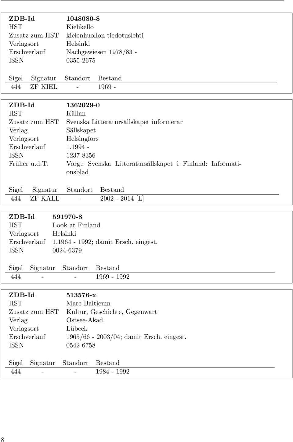 : Svenska Litteratursällskapet i Finland: Informationsblad 444 ZF KÄLL - 2002-2014 [L] ZDB-Id 591970-8 Look at Finland Erschverlauf 1.1964-1992; damit Ersch. eingest.