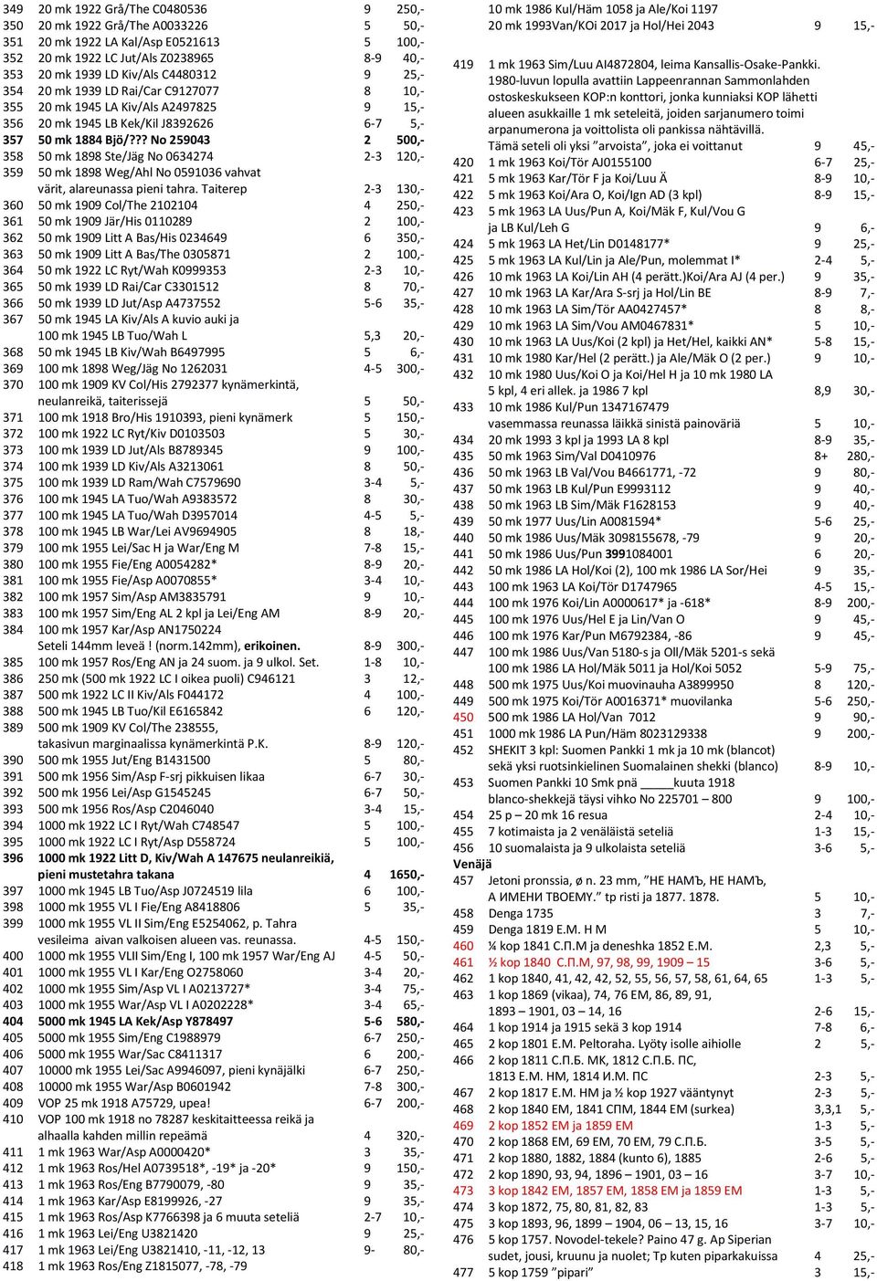 ?? No 259043 2 500,- 358 50 mk 1898 Ste/Jäg No 0634274 2-3 120,- 359 50 mk 1898 Weg/Ahl No 0591036 vahvat värit, alareunassa pieni tahra.