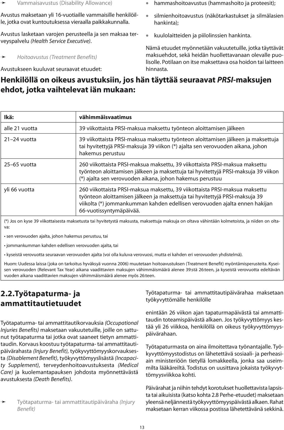 Hoitoavustus (Treatment Benefits) Avustukseen kuuluvat seuraavat etuudet: kuulolaitteiden ja piilolinssien hankinta.