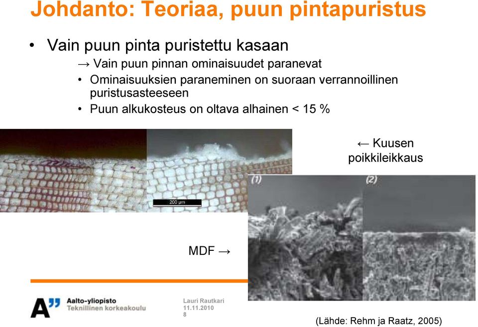 paraneminen on suoraan verrannoillinen puristusasteeseen Puun