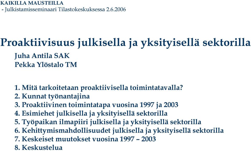 Mitä tarkoitetaan proaktiivisella toimintatavalla? 2. Kunnat työnantajina 3. Proaktiivinen toimintatapa vuosina 1997 ja 2003 4.