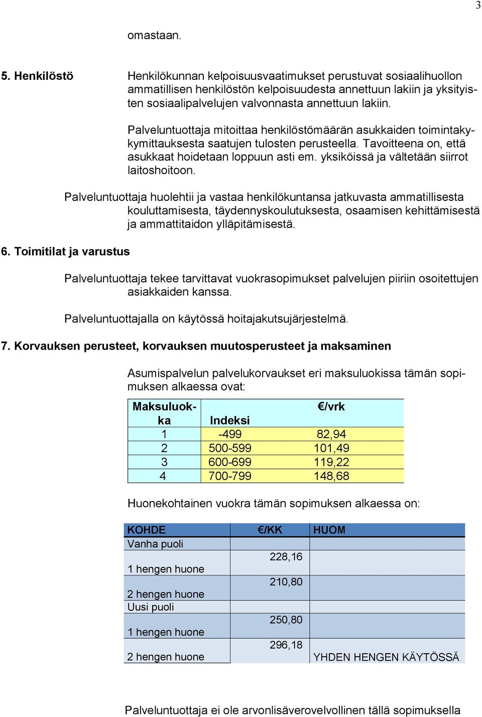 Palveluntuottaja mitoittaa henkilöstömäärän asukkaiden toimintakykymittauksesta saatujen tulosten perusteella. Tavoitteena on, että asukkaat hoidetaan loppuun asti em.