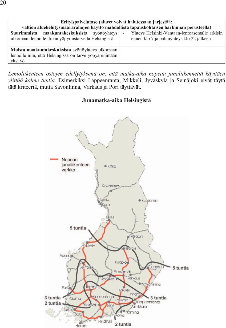 Muista maakuntakeskuksista syöttöyhteys ulkomaan lennolle niin, että Helsingissä on tarve yöpyä enintään yksi yö.