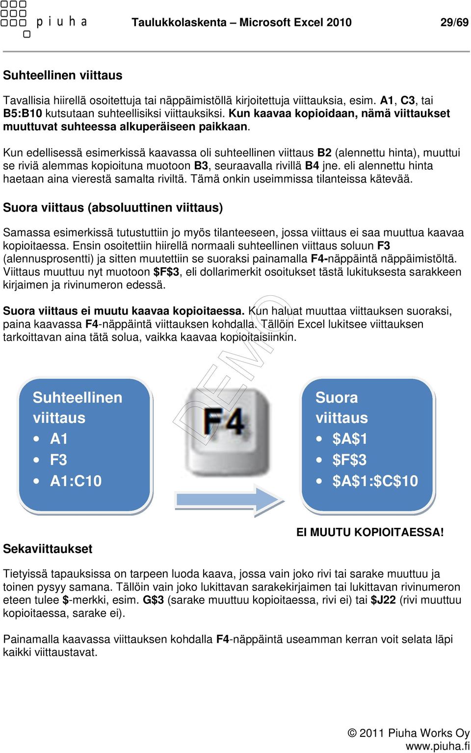 Kun edellisessä esimerkissä kaavassa oli suhteellinen viittaus B2 (alennettu hinta), muuttui se riviä alemmas kopioituna muotoon B3, seuraavalla rivillä B4 jne.