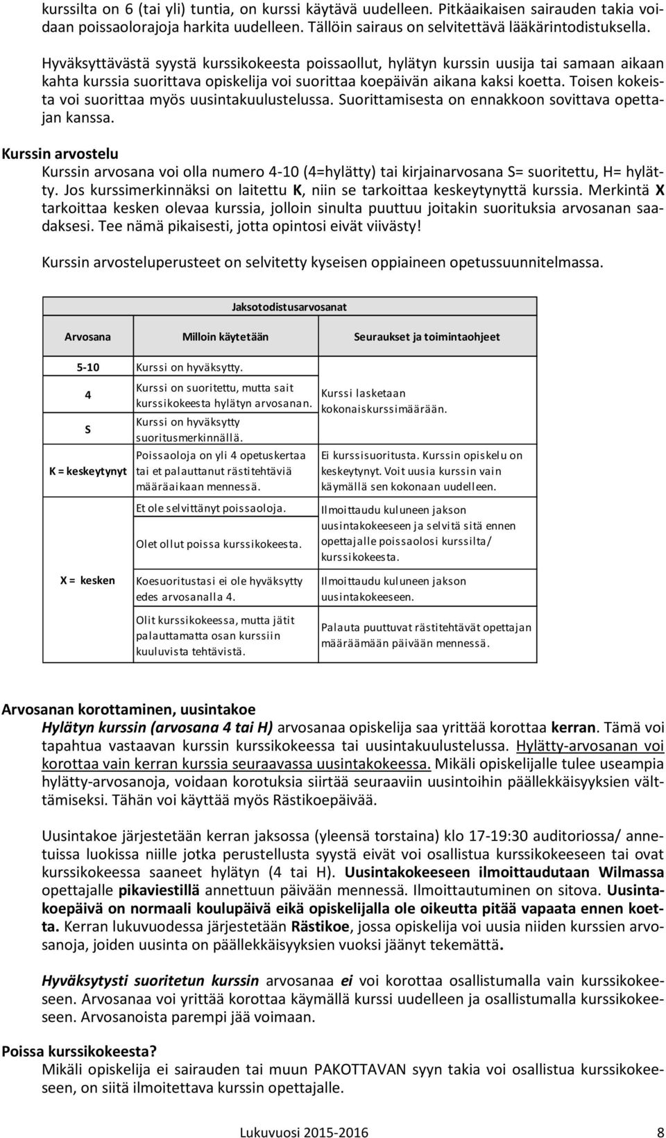 Toisen kokeista voi suorittaa myös uusintakuulustelussa. Suorittamisesta on ennakkoon sovittava opettajan kanssa.