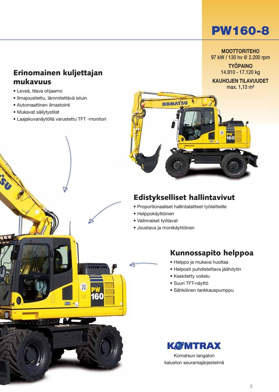 1,13 m³ Edistykselliset hallintavivut Proportionaaliset hallintalaitteet työlaitteille Helppokäyttöinen Valinnaiset työtavat Joustava ja monikäyttöinen