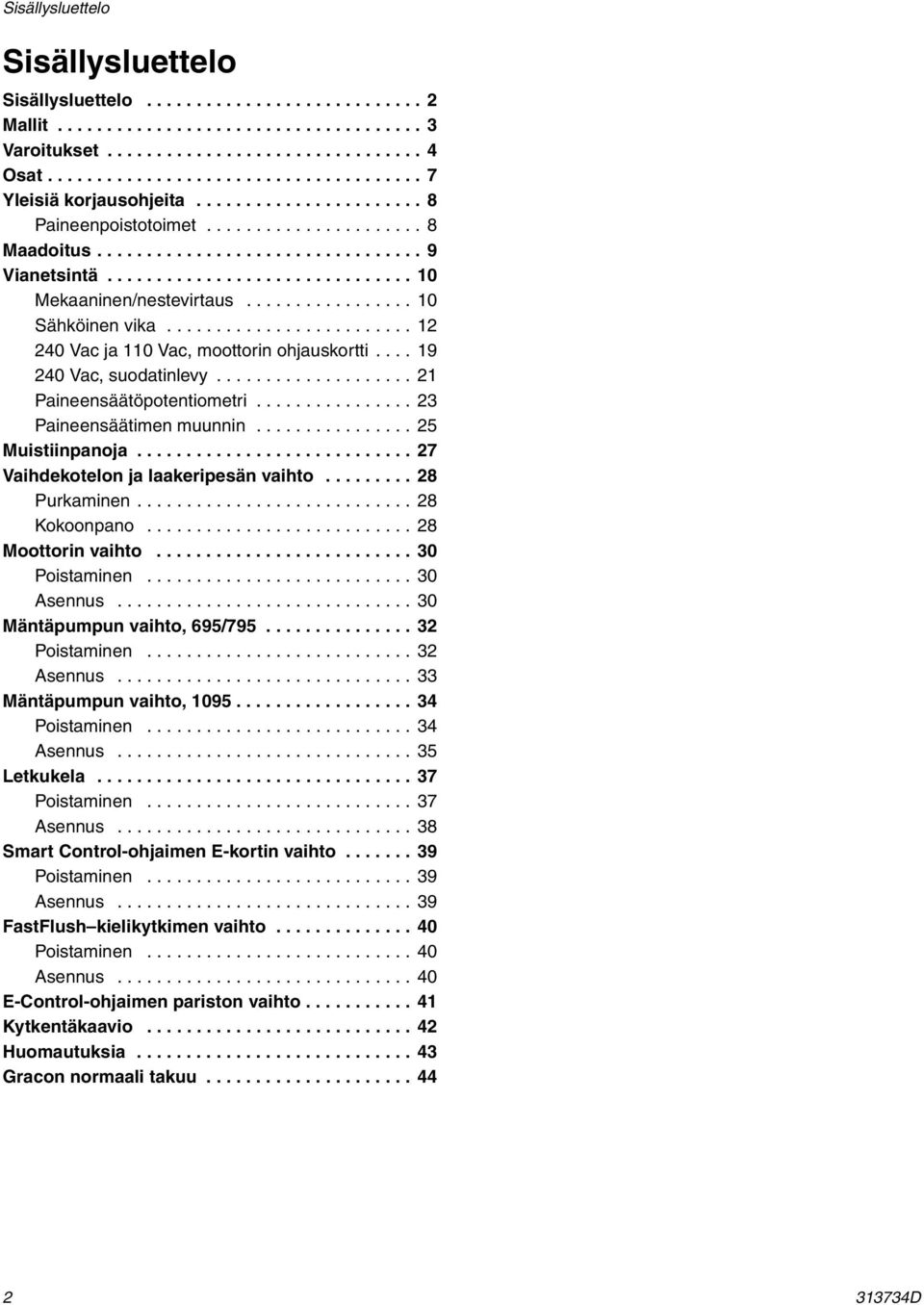 .............................. 10 Mekaaninen/nestevirtaus................. 10 Sähköinen vika......................... 12 240 Vac ja 110 Vac, moottorin ohjauskortti.... 19 240 Vac, suodatinlevy.