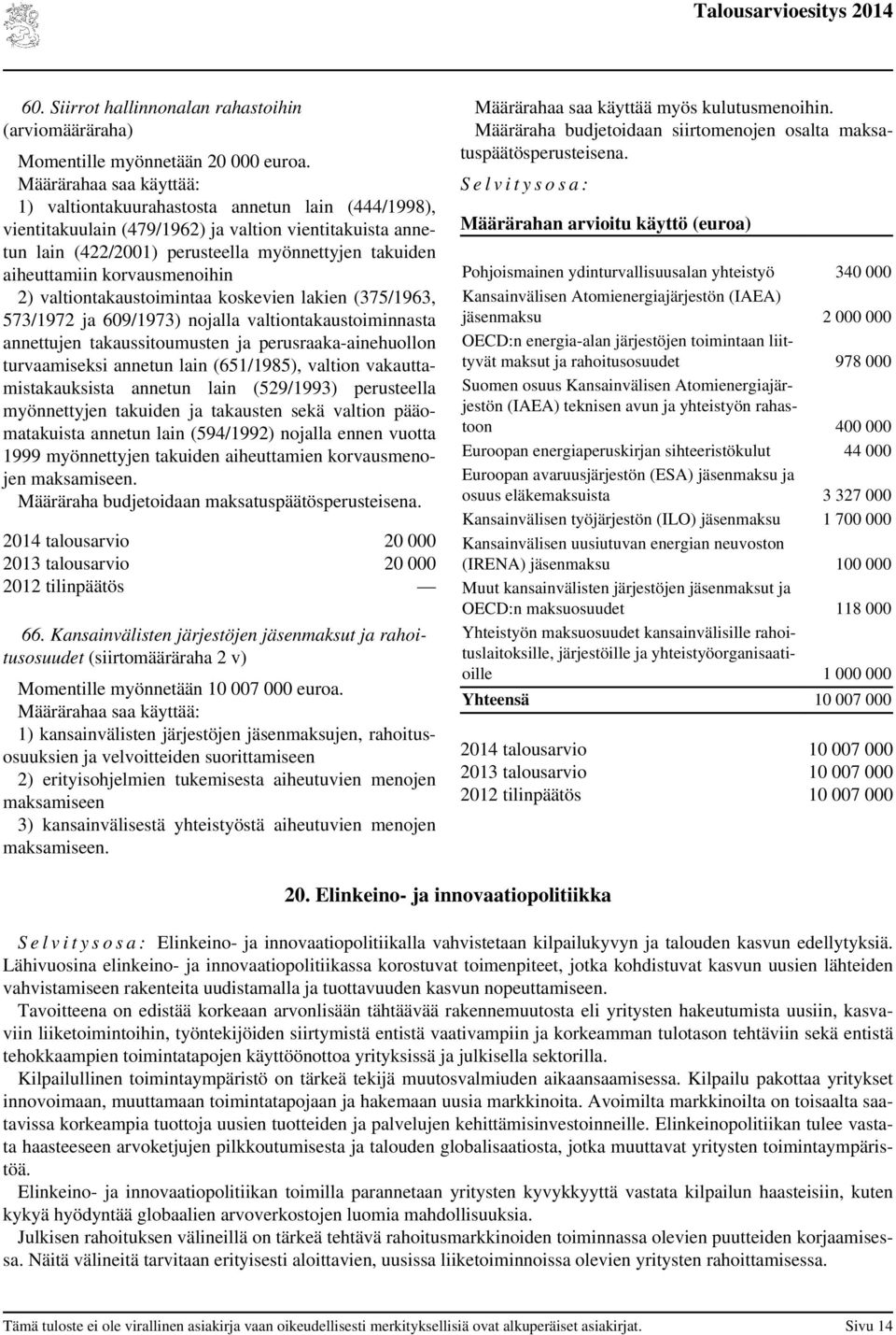 korvausmenoihin 2) valtiontakaustoimintaa koskevien lakien (375/1963, 573/1972 ja 609/1973) nojalla valtiontakaustoiminnasta annettujen takaussitoumusten ja perusraaka-ainehuollon turvaamiseksi