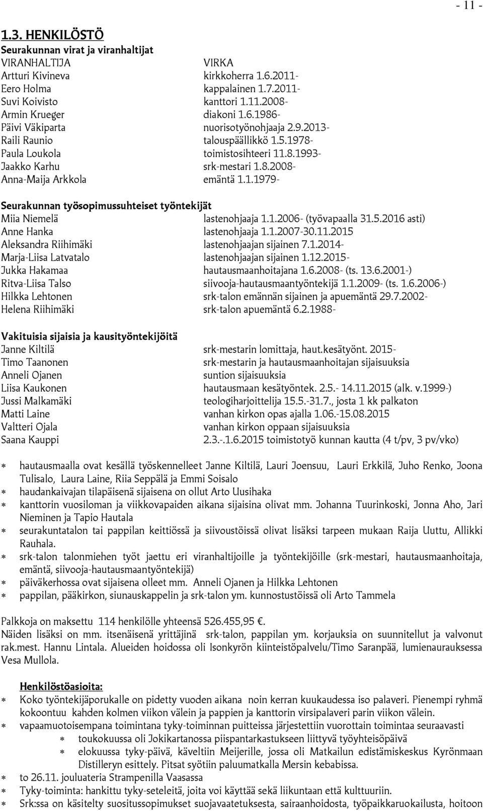 1.2006- (työvapaalla 31.5.2016 asti) Anne Hanka lastenohjaaja 1.1.2007-30.11.2015 Aleksandra Riihimäki lastenohjaajan sijainen 7.1.2014- Marja-Liisa Latvatalo lastenohjaajan sijainen 1.12.