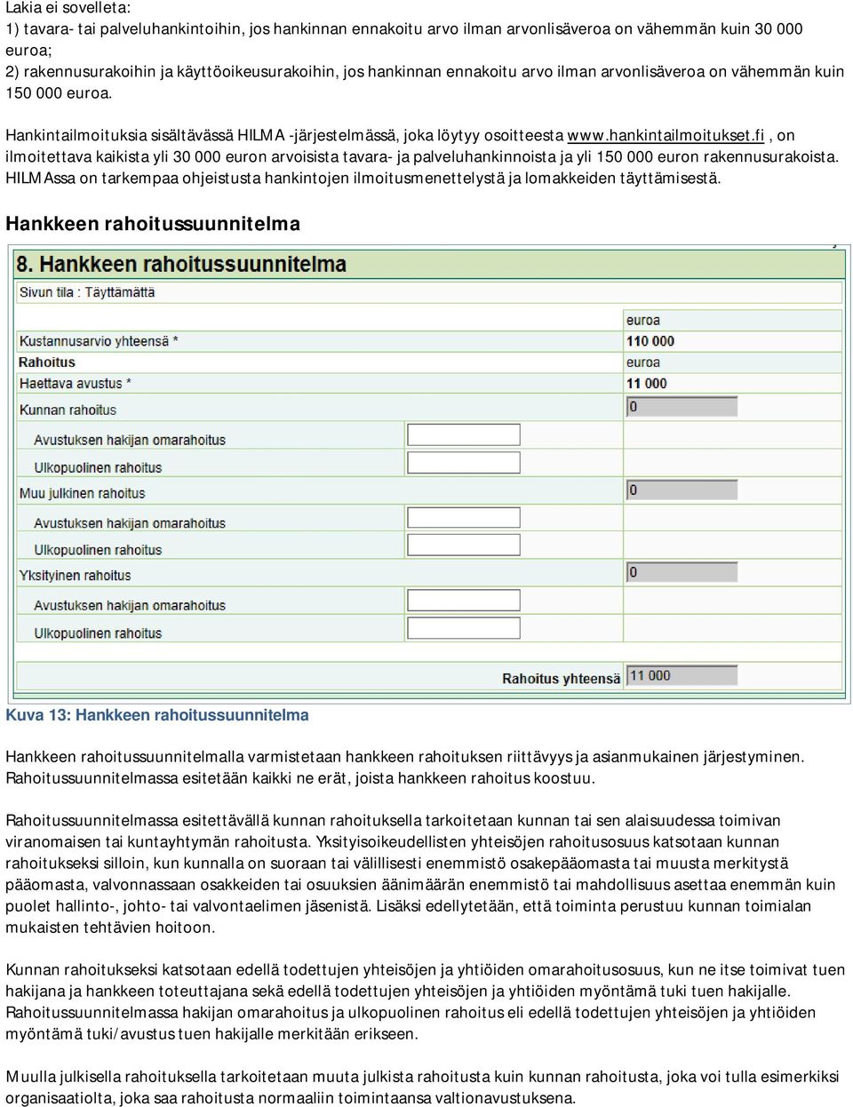 fi, on ilmoitettava kaikista yli 30 000 euron arvoisista tavara- ja palveluhankinnoista ja yli 150 000 euron rakennusurakoista.