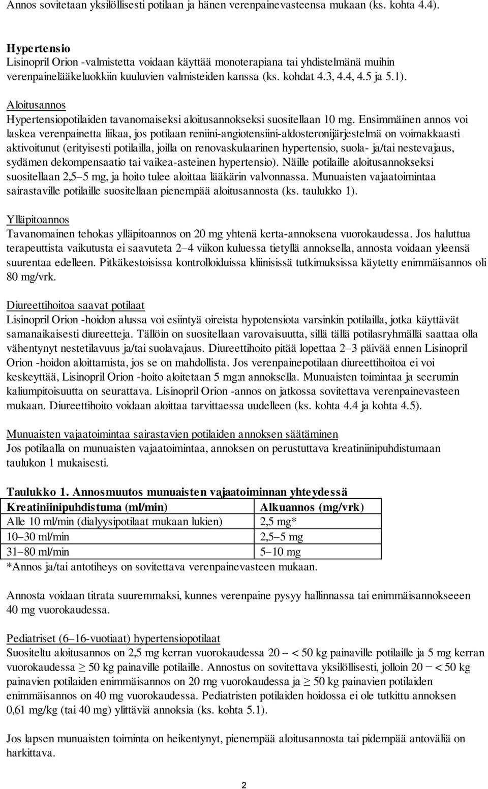 Aloitusannos Hypertensiopotilaiden tavanomaiseksi aloitusannokseksi suositellaan 10 mg.