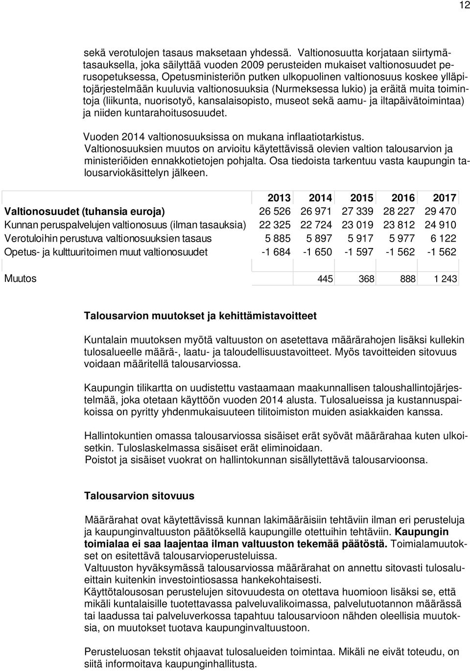 ylläpitojärjestelmään kuuluvia valtionosuuksia (Nurmeksessa lukio) ja eräitä muita toimintoja (liikunta, nuorisotyö, kansalaisopisto, museot sekä aamu- ja iltapäivätoimintaa) ja niiden