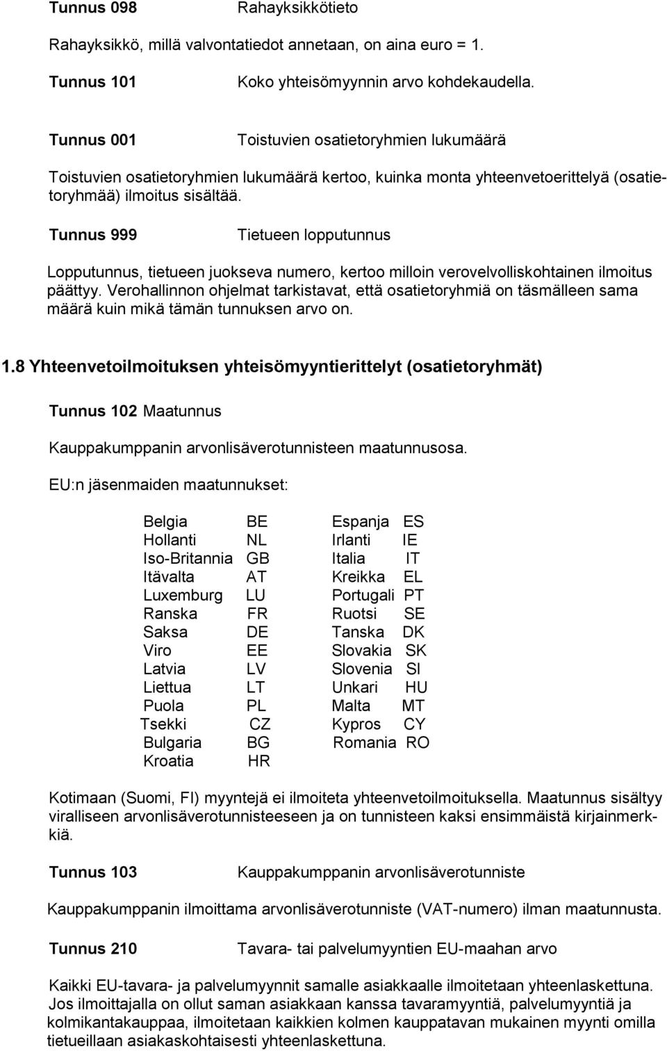 Tunnus 999 Tietueen lopputunnus Lopputunnus, tietueen juokseva numero, kertoo milloin verovelvolliskohtainen ilmoitus päättyy.