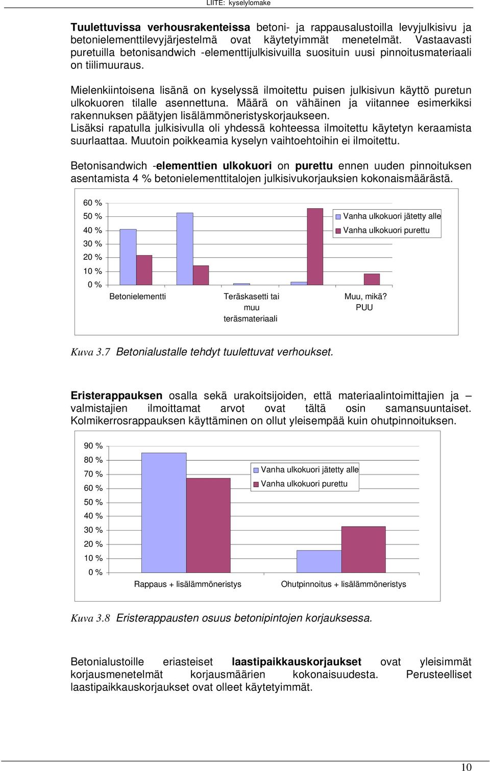 Mielenkiintoisena lisänä on kyselyssä ilmoitettu puisen julkisivun käyttö puretun ulkokuoren tilalle asennettuna.