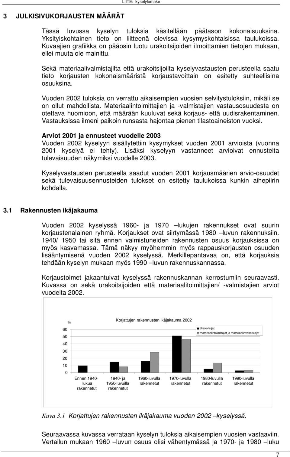 Sekä materiaalivalmistajilta että urakoitsijoilta kyselyvastausten perusteella saatu tieto korjausten kokonaismääristä korjaustavoittain on esitetty suhteellisina osuuksina.