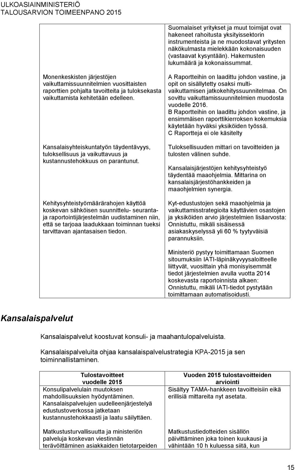 Kansalaisyhteiskuntatyön täydentävyys, tuloksellisuus ja vaikuttavuus ja kustannustehokkuus on parantunut.