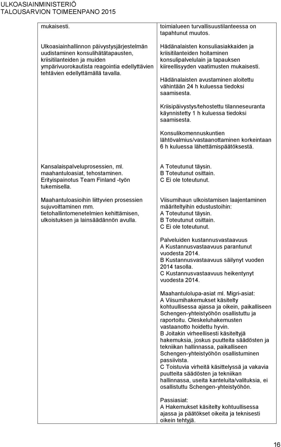 Hädänalaisten avustaminen aloitettu vähintään 24 h kuluessa tiedoksi saamisesta. Kriisipäivystys/tehostettu tilanneseuranta käynnistetty 1 h kuluessa tiedoksi saamisesta.