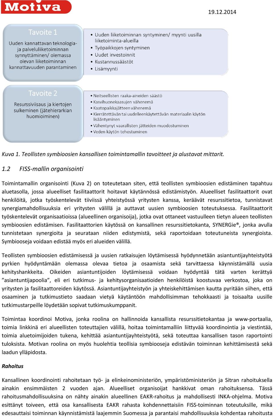 2 FISS-mallin organisointi Toimintamallin organisointi (Kuva 2) on toteutetaan siten, että teollisten symbioosien edistäminen tapahtuu aluetasolla, jossa alueelliset fasilitaattorit hoitavat