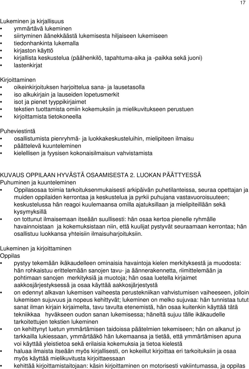 tekstien tuottamista omiin kokemuksiin ja mielikuvitukseen perustuen kirjoittamista tietokoneella Puheviestintä osallistumista pienryhmä- ja luokkakeskusteluihin, mielipiteen ilmaisu päättelevä