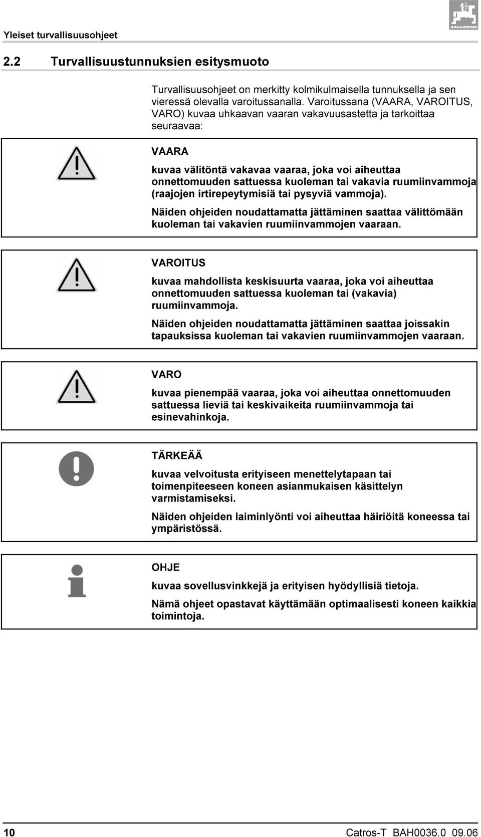 vakavia ruumiinvammoja (raajojen irtirepeytymisiä tai pysyviä vammoja). Näiden ohjeiden noudattamatta jättäminen saattaa välittömään kuoleman tai vakavien ruumiinvammojen vaaraan.