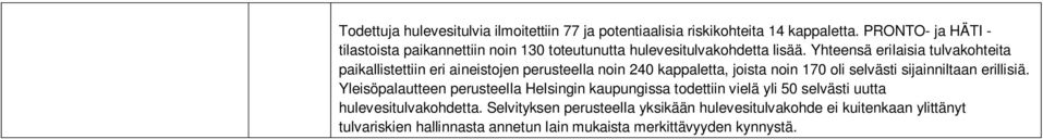 Yhteensä erilaisia tulvakohteita paikallistettiin eri aineistojen perusteella noin 240 kappaletta, joista noin 170 oli selvästi sijainniltaan