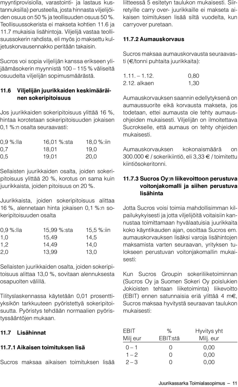 Sucros voi sopia viljelijän kanssa erikseen ylijäämäsokerin myynnistä 100 115