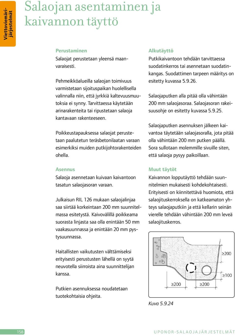 Tarvittaessa käytetään arinarakenteita tai ripustetaan salaoja kantavaan rakenteeseen.