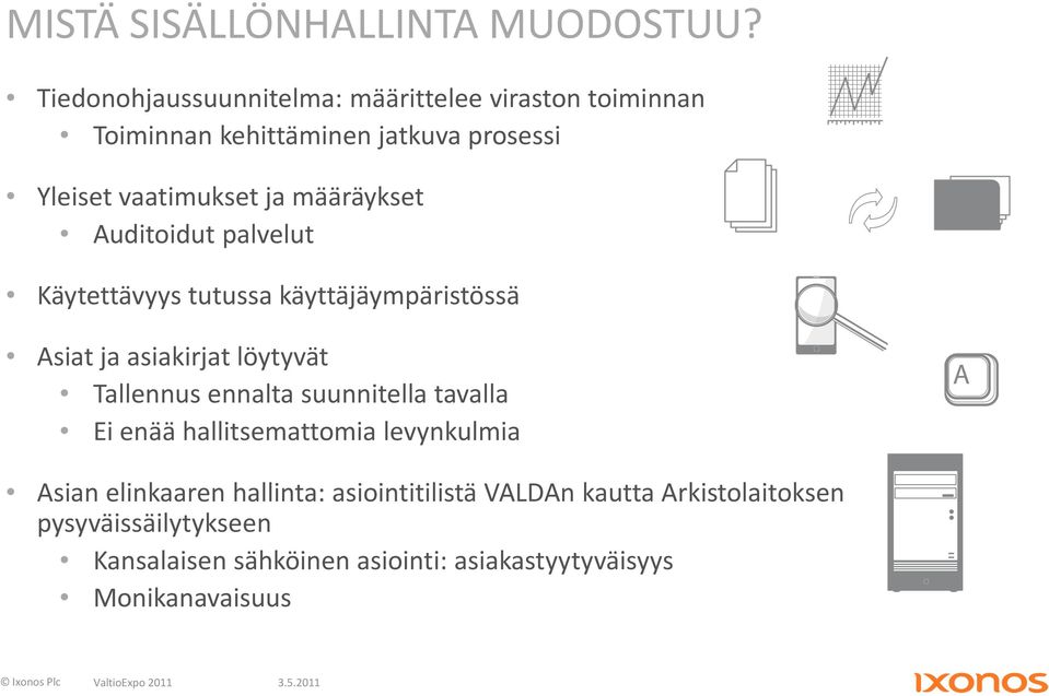 määräykset Auditoidut palvelut Käytettävyys tutussa käyttäjäympäristössä Asiat ja asiakirjat löytyvät Tallennus ennalta